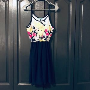 Navy Dress with Floral Top Detail